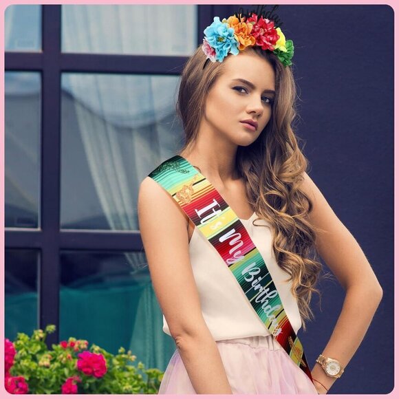 Mexican Flower Crowns Set for Celebrations Sash Headband Birthday Party